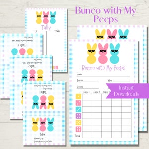 Bunco with My Peeps  - Bunco Score Sheet Bundle - Score Cards, Tally Sheets and Table Numbers