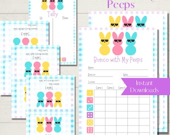 Bunco with My Peeps  - Bunco Score Sheet Bundle - Score Cards, Tally Sheets and Table Numbers
