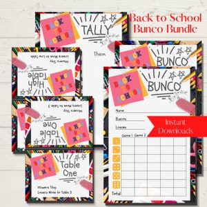 Back to School Printable Bunco Score Sheet Bundle - Score Cards, Tally Sheets and Table Numbers