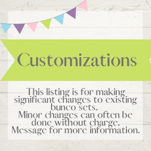 Customization for Existing Bunco Cards (Please be Sure to Read Description)