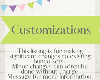 Customization for Existing Bunco Cards (Please be Sure to Read Description)