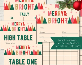 Merry and Bright Printable Bunco Score Sheet Bundle - Score Cards, Tally Sheets and Table Numbers