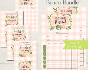 Hello Summer Printable Bunco Score Sheet Bundle - Score Cards, Tally Sheets and Table Numbers