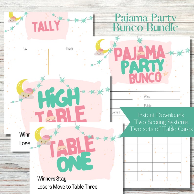 Pajama Party Printable Bunco Score Sheet Bundle - Score Cards, Tally ...