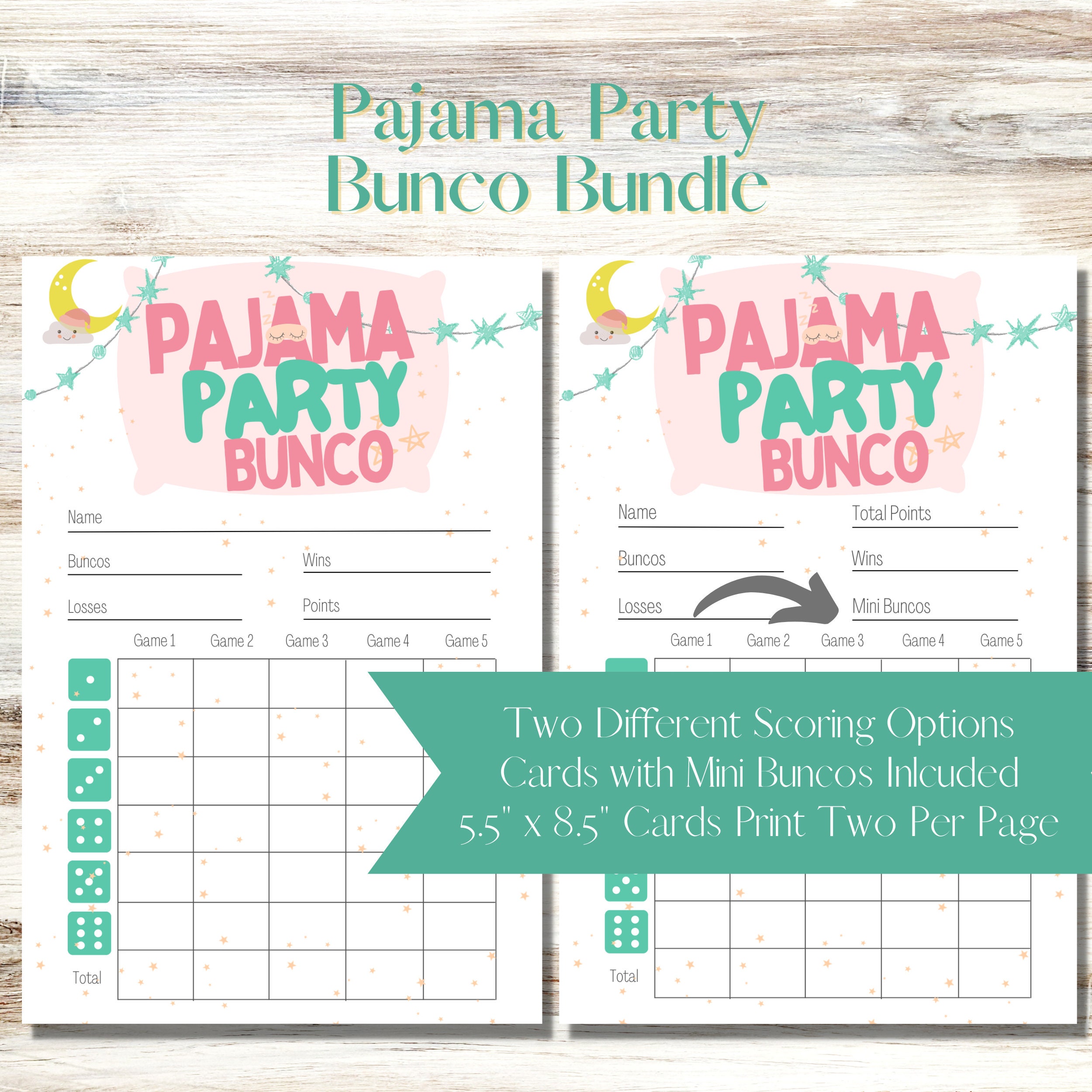 Pajama Party Printable Bunco Score Sheet Bundle - Score Cards, Tally ...