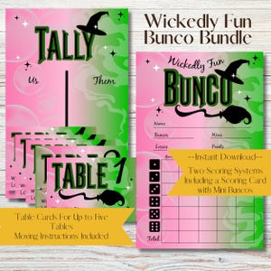 Utskrivbara Wicked Rosa och Gröna Bunco-poängkort | Komplett Bunco-paket | Direktnedladdning
