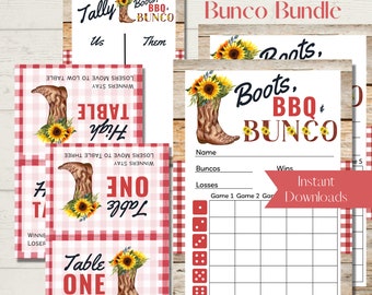 Boots, BBQ & Bunco Score Card Bundle: Printable Table Numbers (Digital Download)