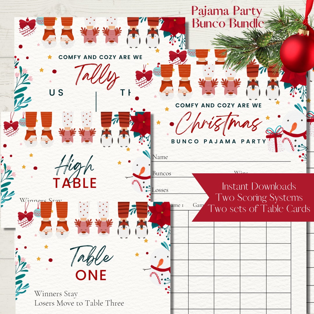 Christmas Pajama Party Printable Bunco Score Sheet Bundle - Score Cards ...
