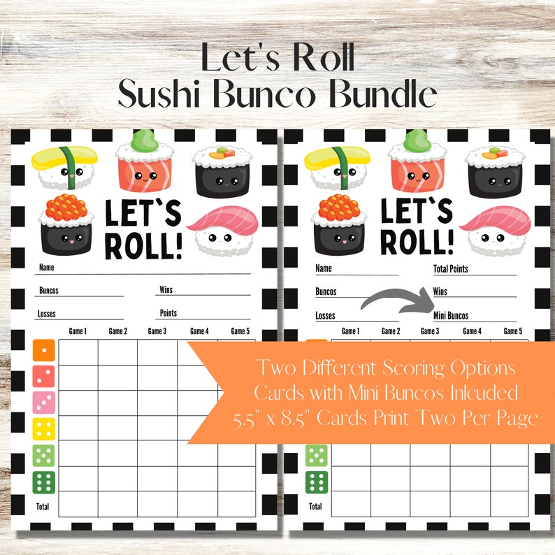 Let's Roll Sushi Printable Bunco Score Sheet Bundle - Score Cards ...