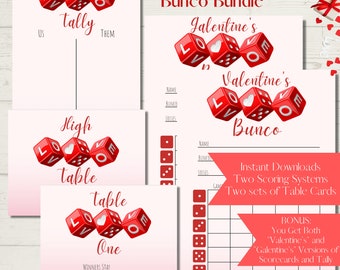 Valentine's Galentine's Bunco Score Sheet & Table Number Bundle (Digital Download)