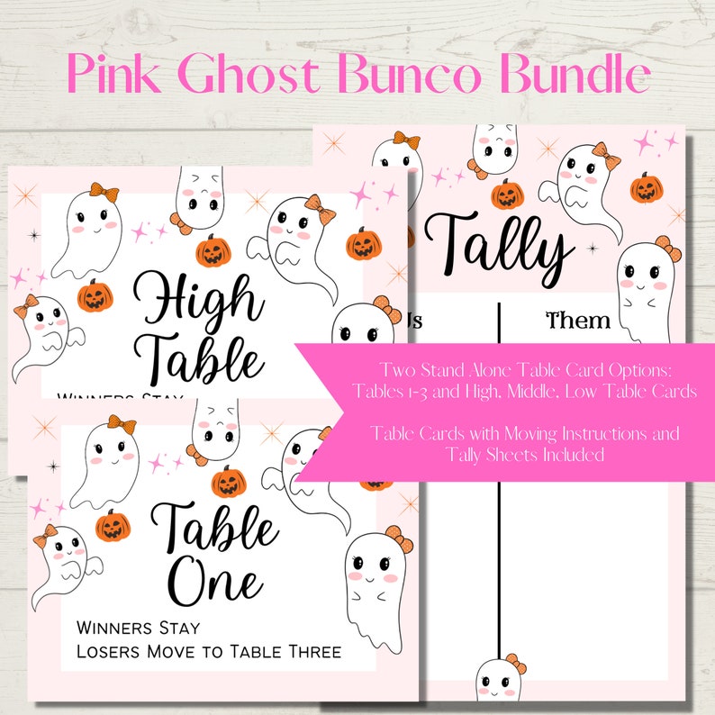 Cute Pink Ghost Happy Halloween Printable Bunco Score Sheet Bundle ...