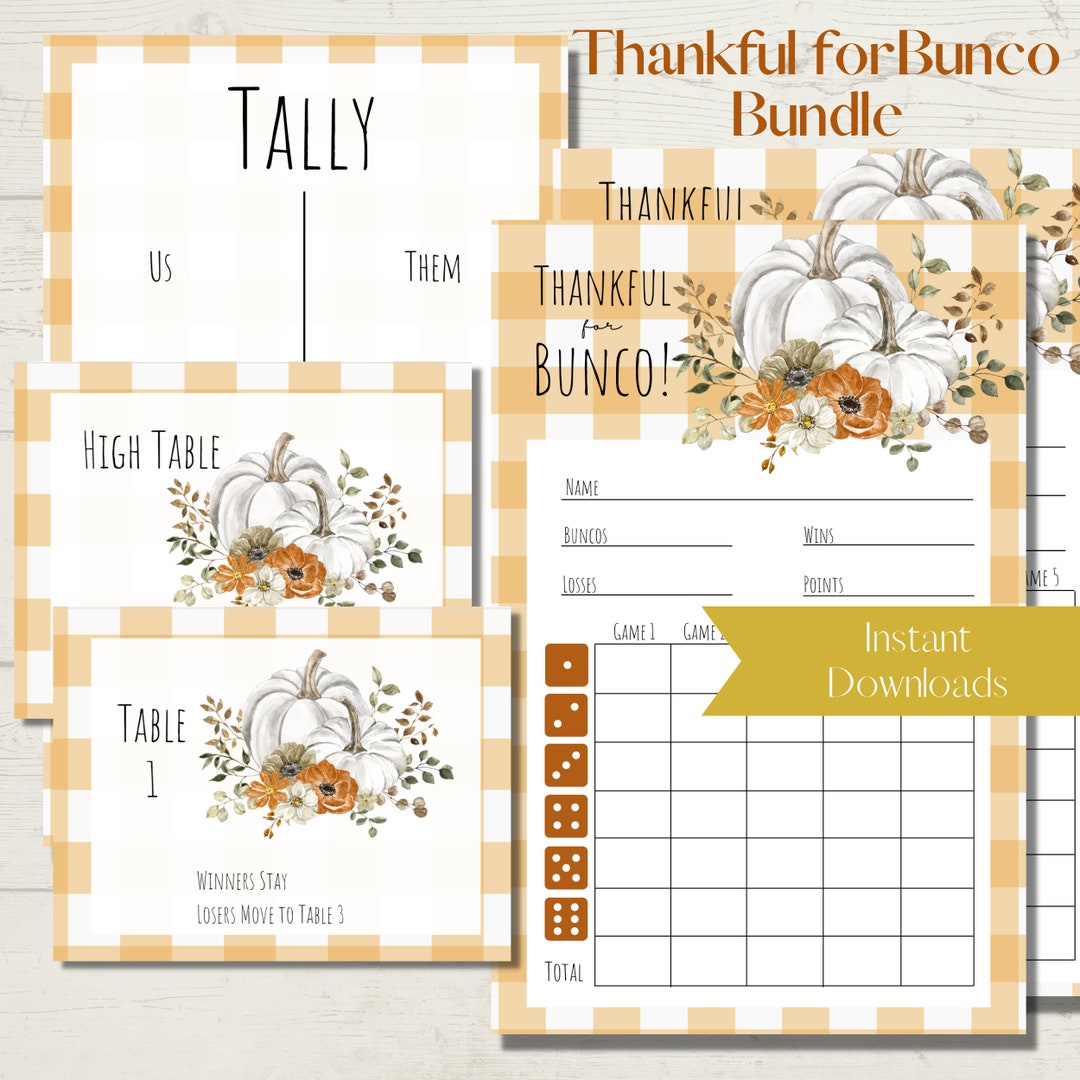 Thankful for Bunco Thanksgiving Printable Bunco Score Sheet Bundle