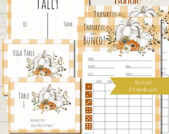 Thanksgiving Bunco Score Sheet Bundle: Printable Score Cards & Table Numbers (Digital Download)