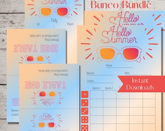 Hello Summer Bunco Score Sheet Bundle: Printable Cards (Digital Download)