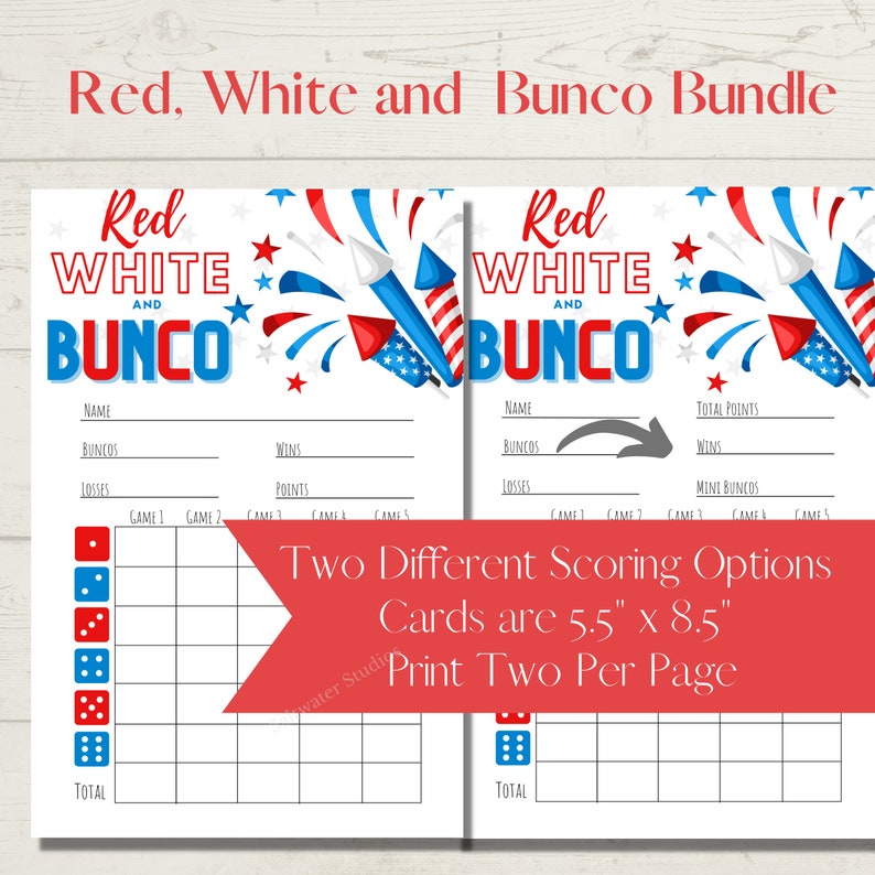 Red, White and Bunco Printable Bunco Score Sheet Bundle - Score Cards ...