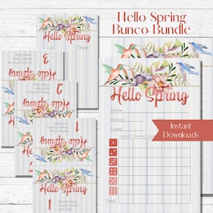 Hello Spring Bunco Score Sheet Bundle - Score Cards, Tally Sheets and Table Numbers