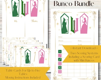 Wicked Pink and Green Elphaba Glinda Bunco Score Sheet Bundle: (Instant Download)