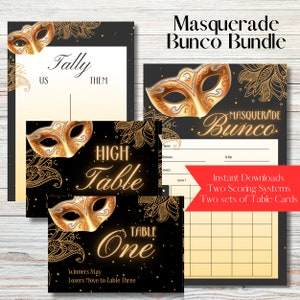 Masquerade Ball Printable Bunco Score Sheet Bundle - Score Cards, Tally Sheets and Table Numbers