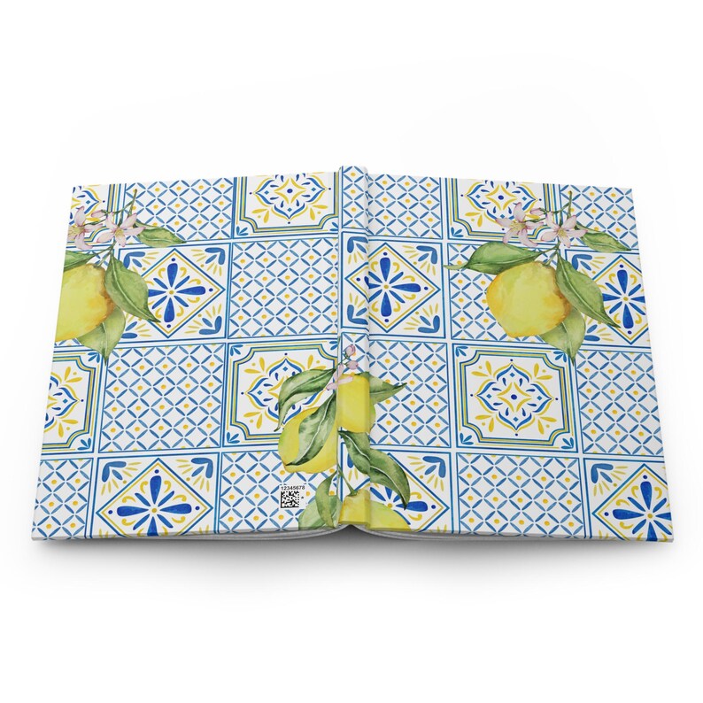Mediterranean Lemon Hardcover Journal, Blue Yellow Italian Tile Notebook, 150 Lined Pages, Amalfi Coast Gift image 6