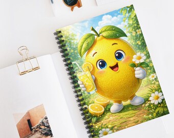 Söt citronfigur spiral anteckningsbok, glad kawaii citronjournal för skola, arbete och presenter