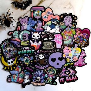 Gothic Sticker Pack| Pack of 5| Black Cartoon Stickers| Water Bottle| Laptop| Phone Case