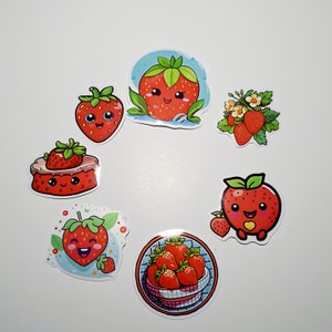 Cartoon Strawberry Sticker Pack| Pack of 5| Fruit Planner Stickers| Phone Case| Notebook