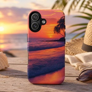 Palm Beach Sunset Design, Beach Lovers Gift, Relaxing Phone Cover, Tropical Hard Case, Protective Shell, Summer Vibes