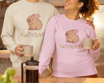 Sweatshirt mit Blumenmuster und Capybara-Motiv, niedlicher Kawaii-Tier-Pullover, Unisex-Capybara-Pullover, Cottagecore-Geschenk