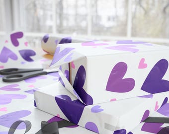 Purple and Pink Hearts Wrapping Paper,  Cute Gift Wrap for Any Occasion
