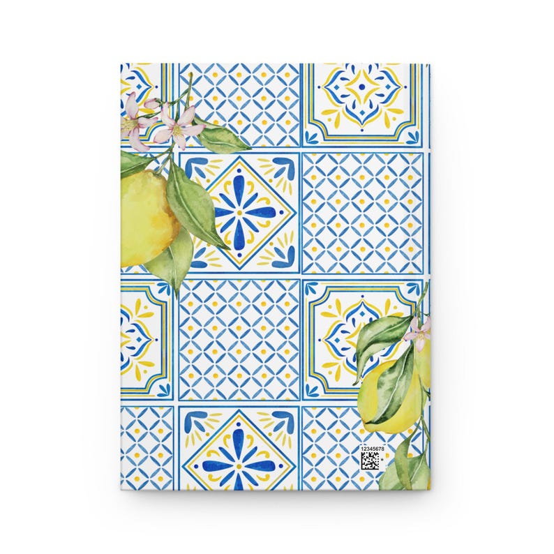 Mediterranean Lemon Hardcover Journal, Blue Yellow Italian Tile Notebook, 150 Lined Pages, Amalfi Coast Gift image 3