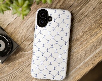 Funda para teléfono con ancla, funda náutica azul resistente, funda para teléfono con temática costera y oceánica, regalo para marineros, accesorio para amantes de la playa.