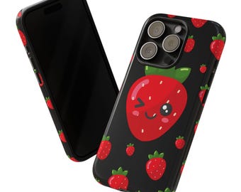 Cute Strawberry Phone Case, Kawaii Phone Cover, Tough Phone Cases, Gift for Teens, Summer Accessories, Cute Fruit Design