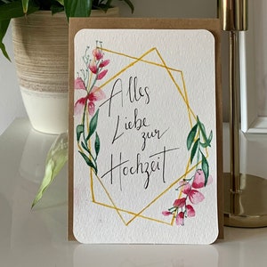 Hochzeitskarte - Alles Liebe zur Hochzeit Goldener Rahmen - aquarell