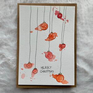 Weihnachtskarte - Kugeln orange - Merry Christmas - aquarell