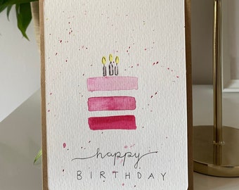 Geburtstagskarte - Happy Birthday Torte - aquarell