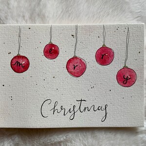 Weihnachtskarte - Merry Christmas - Rote Kugeln - aquarell