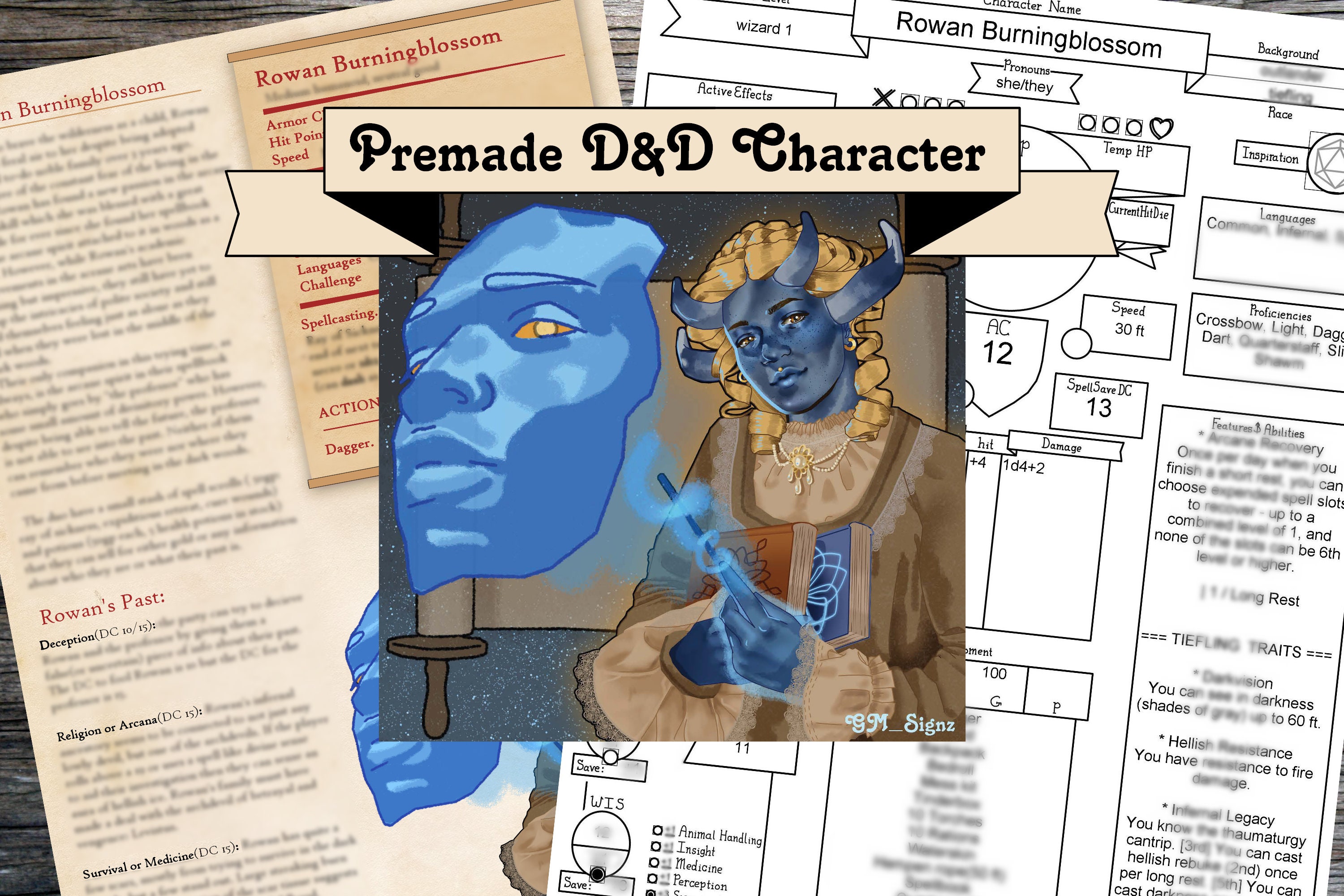 Premade Dnd Character for One Shot and DM Gifts TTRPG, Dnd Gifts for Her Dnd Character Sheet ...