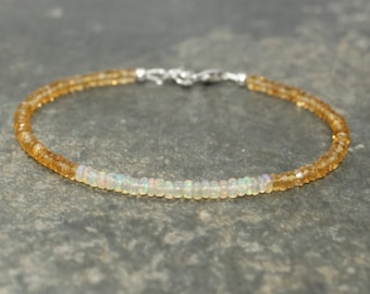 Citrine & Welo Opal Bracelet, Opal Jewelry, Gemstone Bracelet, October Birthstone, Gemstone Jewelry