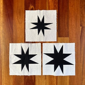 Trio di modelli di carta per fondotinta a stella a dente di sega / Motivo a stella a dente di sega improvvisato Scrappy / Tre dimensioni S, M, L / Blocco finito da 6"