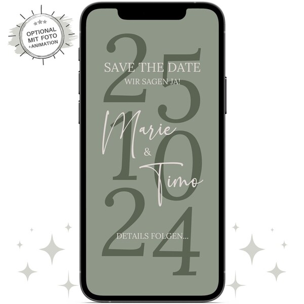 Ecard Save the Date Hochzeit digital | Whatsapp Einladung online Olive | Digitale Ankündigung Hochzeitseinladung modern | Wir sagen ja