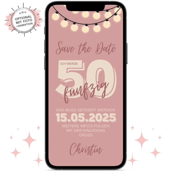 Ecard Save the Date Geburtstag | Whatsapp Geburtstags Party Feier Einladung 20. 30. 40. 50 60. Geburtstag | Licht Trend Rosa für SIE