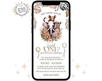 Wild One Einladung erster Geburtstag | Einladungskarte digital Kindergeburtstag Safari | Whatsapp Ecard Geburtstagseinladung Mottoparty Kind