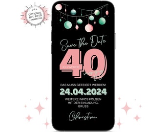 Ecard Save the Date digital | Whatsapp Einladung 20. 30. 40. 50. 60. Geburtstag | Geburtstags Party Karten für Frau | Trend Rosa Salbeigrün