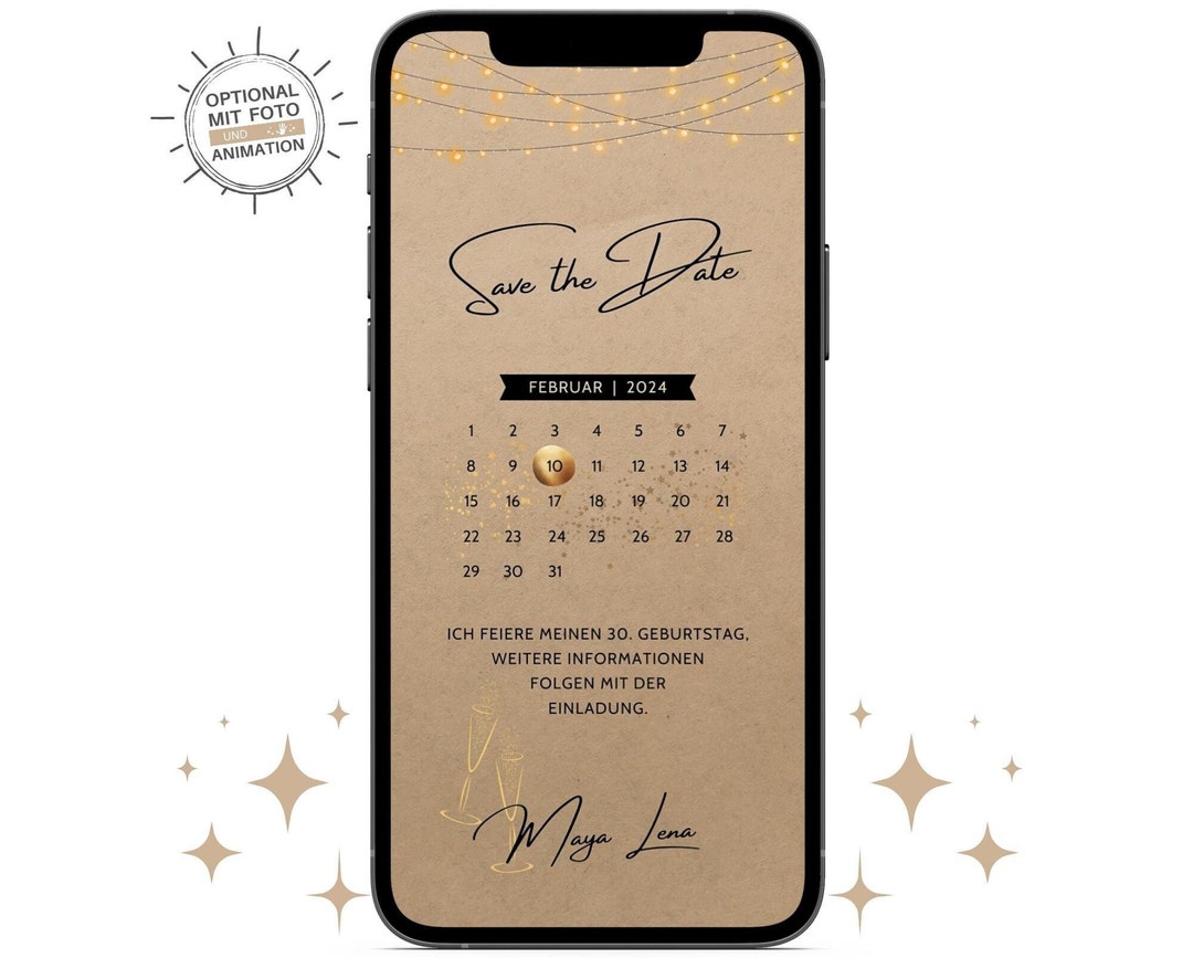 Ecard Save the Date Geburtstag mit Lichterkette, digitale Whatsapp