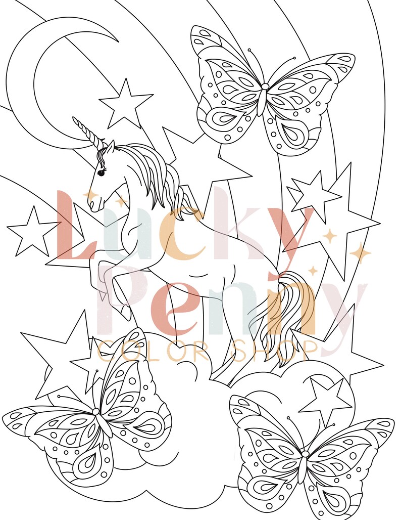 Unicorn and Butterflies Coloring Pages Etsy