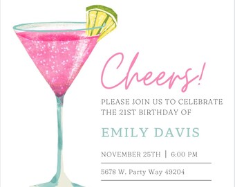 Editable Cocktail Party Invitation, 21st Birthday, Cocktail Party