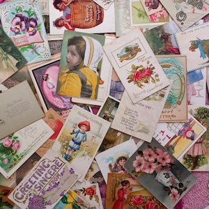 Lot of 22 Beautiful Vintage Early 1900s USED w/messages Postcards RANDOMLY CHOSEN ~Kids, Ladies, Birds, Florals, Holidays etc.