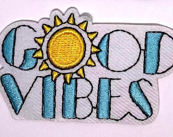 Good Vibes Embroidered Patch: Iron-On Positive Quote (2.5”)