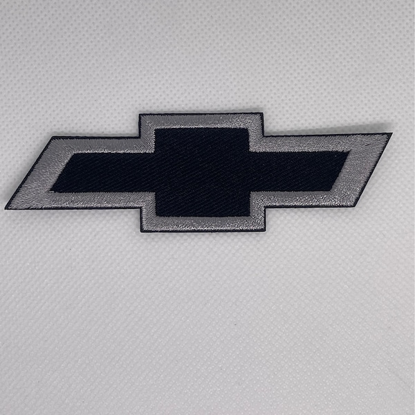 Chevrolet Chevy classic American V8 power muscle car sports badge iron on or sew on patch  (Black & Silver) 4” inches wide. (Free shipping)