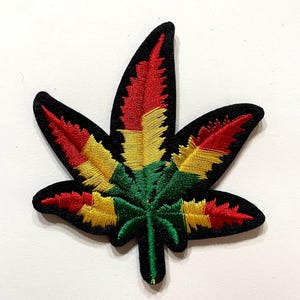 Embroidered Cannabis Leaf Patch - Colorful Iron On Applique (3”)